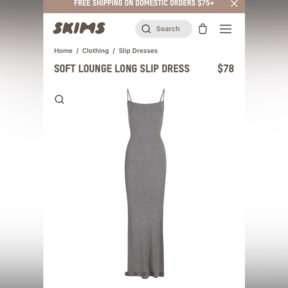 skims soft lounge dress in heather grey